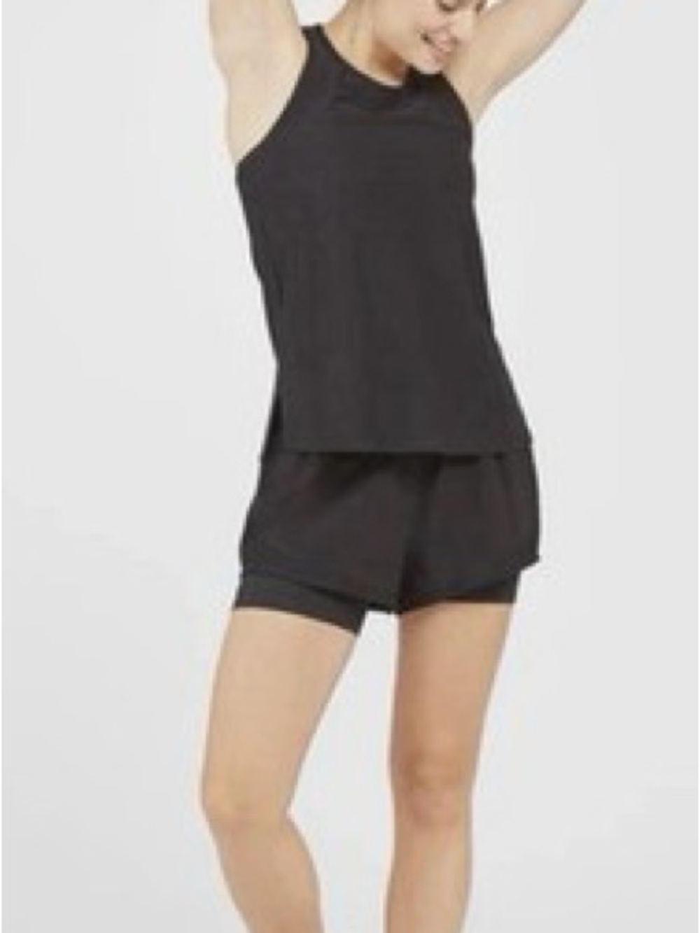 SPANX Get Moving Black Layered Athletic Shorts with Built-In Liner Size Large